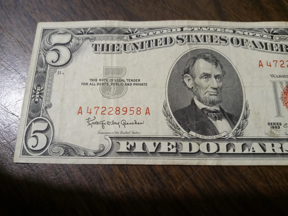 1963 $5 United States Note - A47228958A - Image 2 of 4