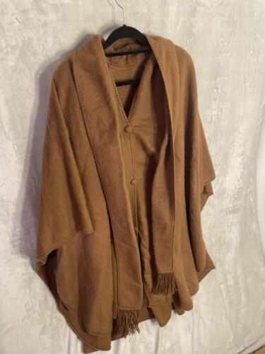 Alpaca Camargo Poncho Cape with Attached Scarf Made in Peru Brown with beanie - Picture 11 of 24