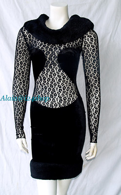 AZZEDINE ALAIA 1991 ViNTAGE Faux-Fur BLACK Leopard Lace