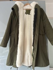 Mr & Mrs Italy Real Fur lined Khaki Parka size Medium 100% Rabbit fur