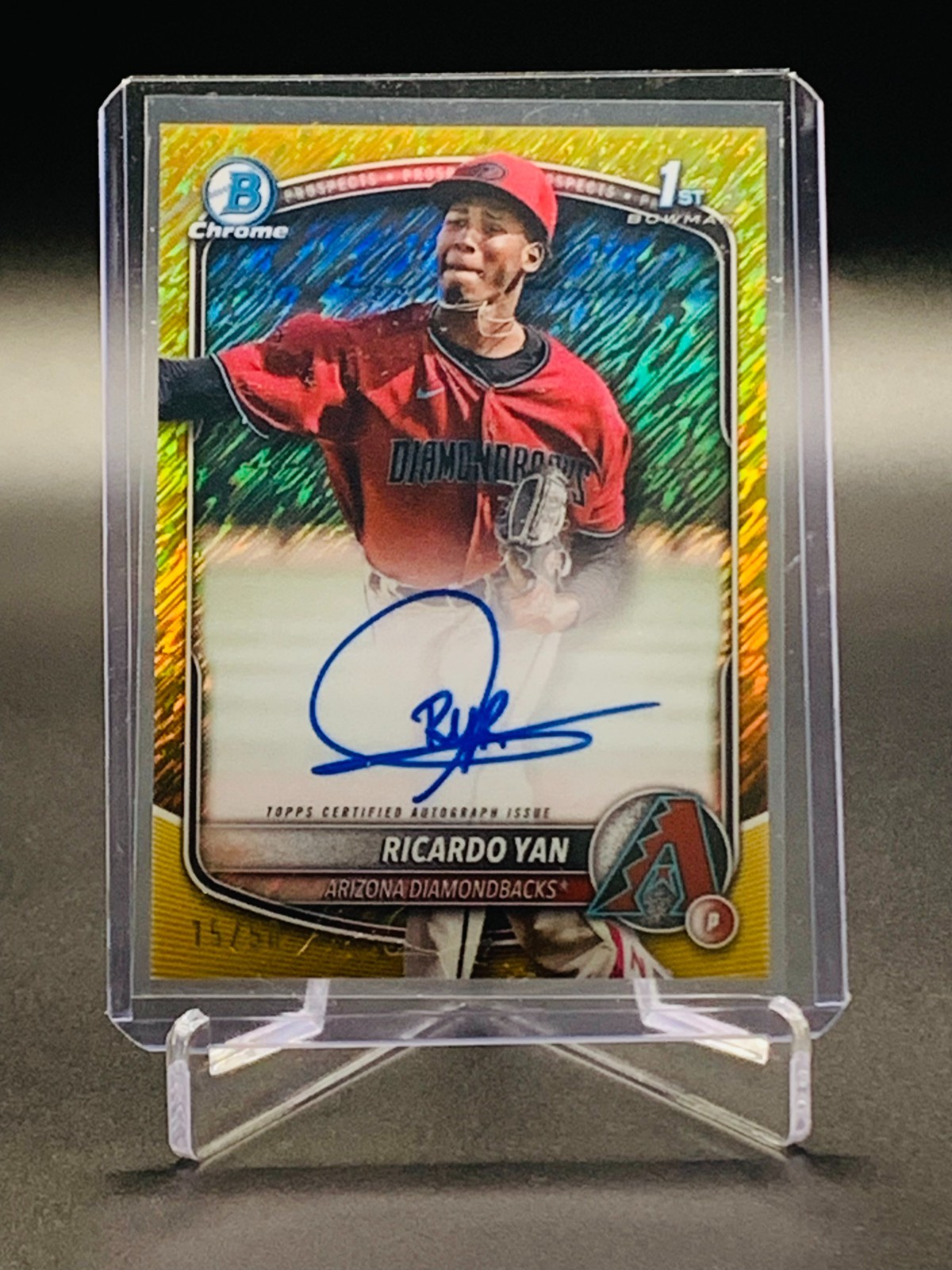 2025 Bowman Chrome Ricardo Yan Gold Shimmer Autograph /50 1st Bowman #CPA-RY