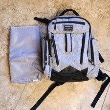 Eddie Bauer Rainier Backpack Diaper Bag 11 Pockets Gray Changing Pad - First Adv