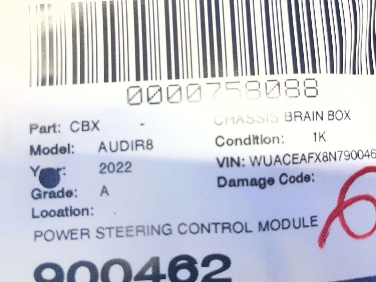 2021-2022 AUDI R8 V10 4S POWER STEERING CONTROL MODULE UNIT 8K0907144P