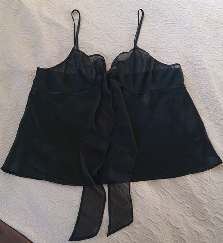 Vintage 90s Y2K Sheer Babydoll Top Womens XL XLarge Black Flowy Coquette Bow