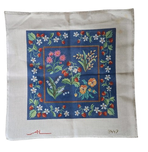 Floral Hand‑Painted Needlepoint Canvas Strawberries Daisies Lily of the Valley