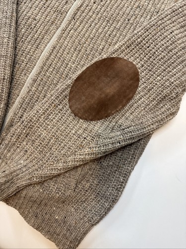 Cardigan maglione lana vintage Eddie Bauer marrone toppe gomito zip intera XL alto - Foto 8 di 9