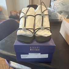 Vintage Stuart Weitzman Trixie black strappy crystal heels sz 8.5 BRAND NEW Wbox