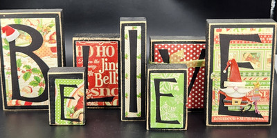 Christmas Sign Word Letter Black Wooden Blocks ''BELIEVE'' 3D Multi Sizes Santa