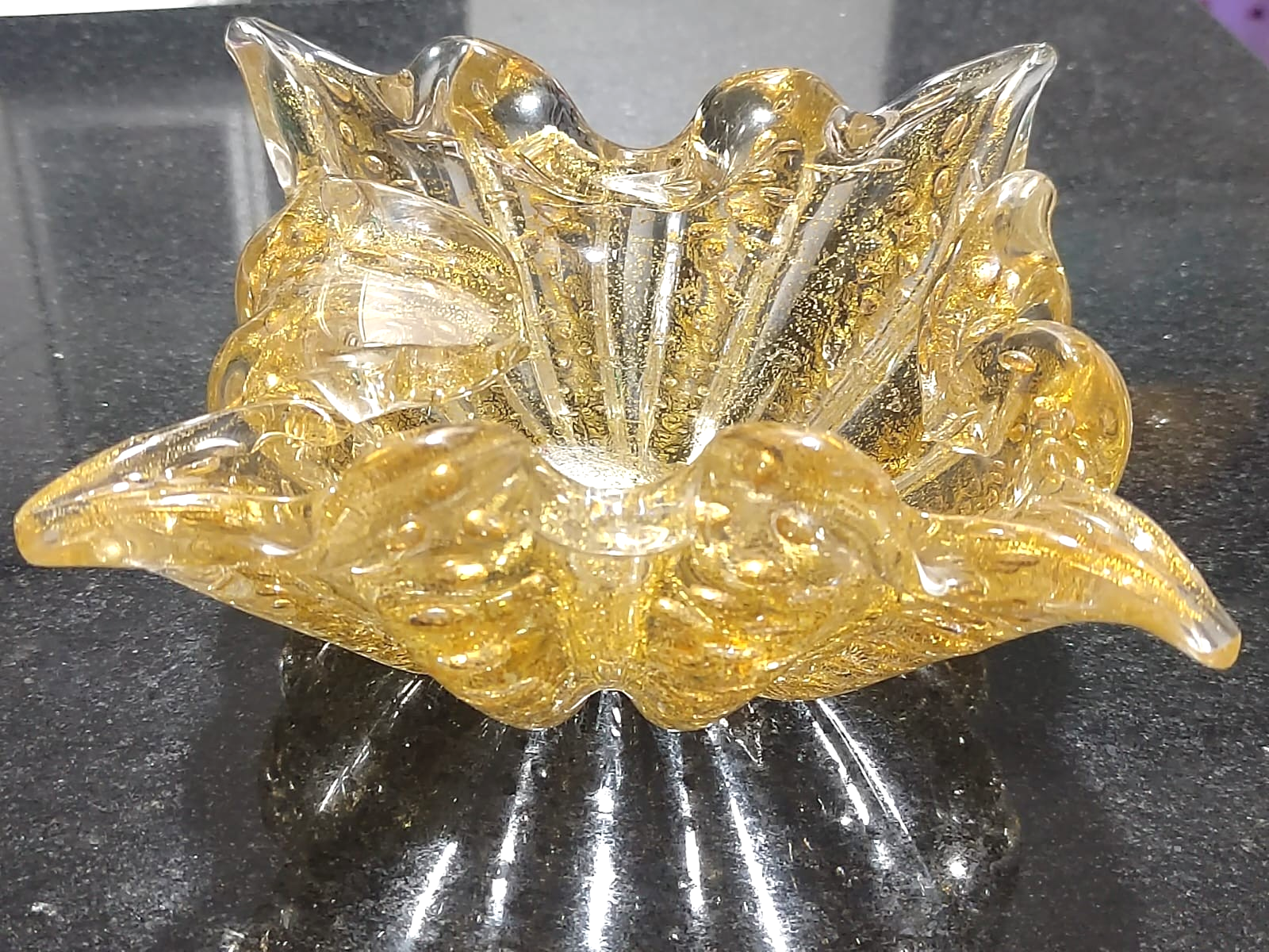 Gold Iridescent Murano Barovier & Toso Ercole Bowl Blown Glass Mid Century