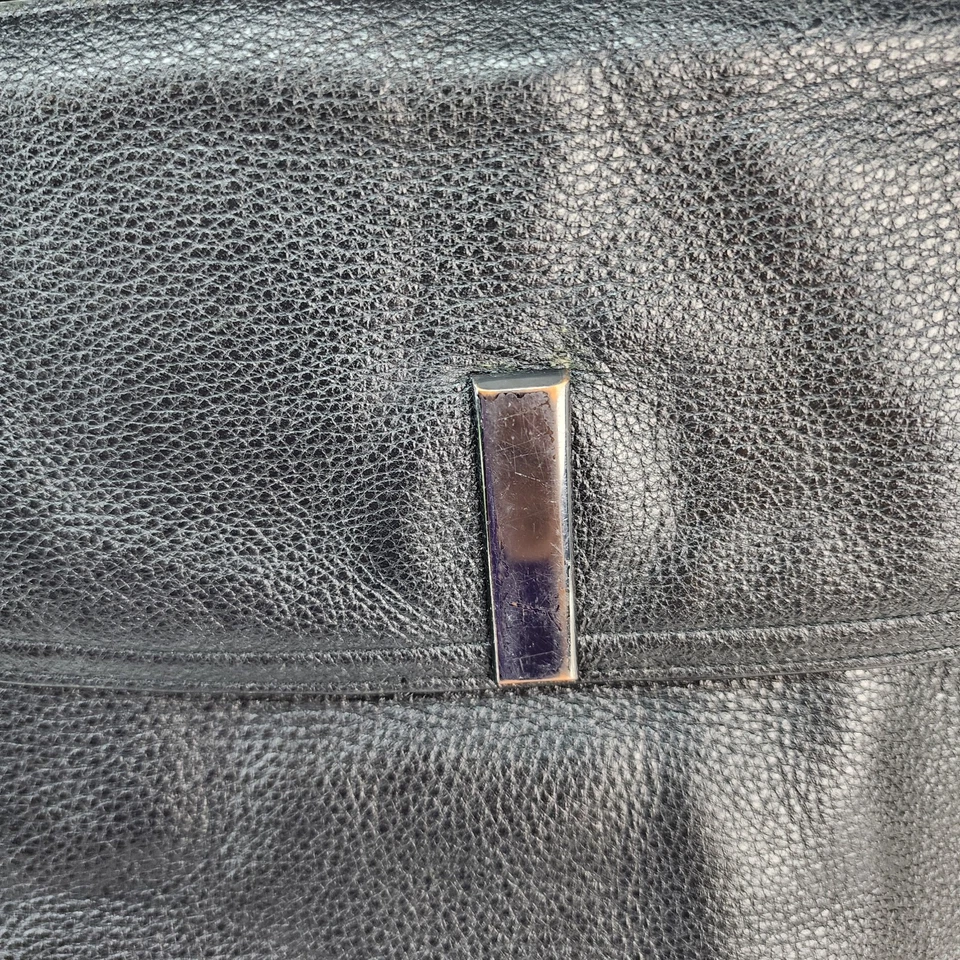 Halston Heritage Bolso de Mano Grande Cartera 10x12x5 Cuero Negro Tostado Gamuza Asas Superiores Foto 3 de 4