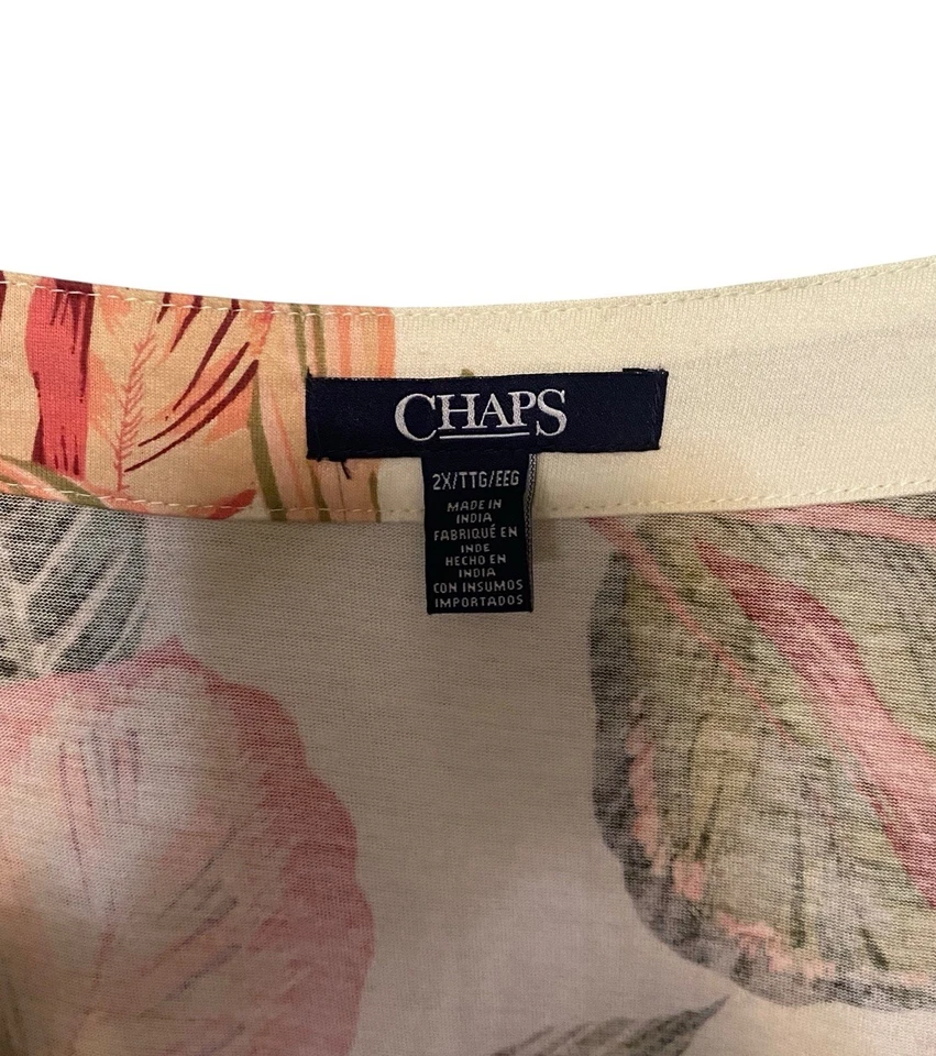 Maxi Vestido Chaps Estampado de Hojas Tropicales Hawaiano Resort Wear Talla 2X Algodón Foto 4 de 4