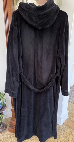 Men's Long Hooded Robe Black Sz 2XL Luxurious Soft Velour Terry Cloth David Arch - Picture 5 of 10