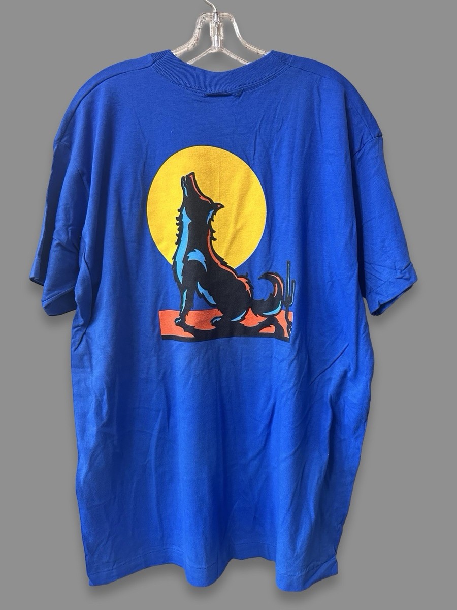 【90s】MARLBORO COYOTE TEE BLUE XL Vintage 90s Marlboro Cigarette Promo Coyote Bluff Wolf Blue Pocket