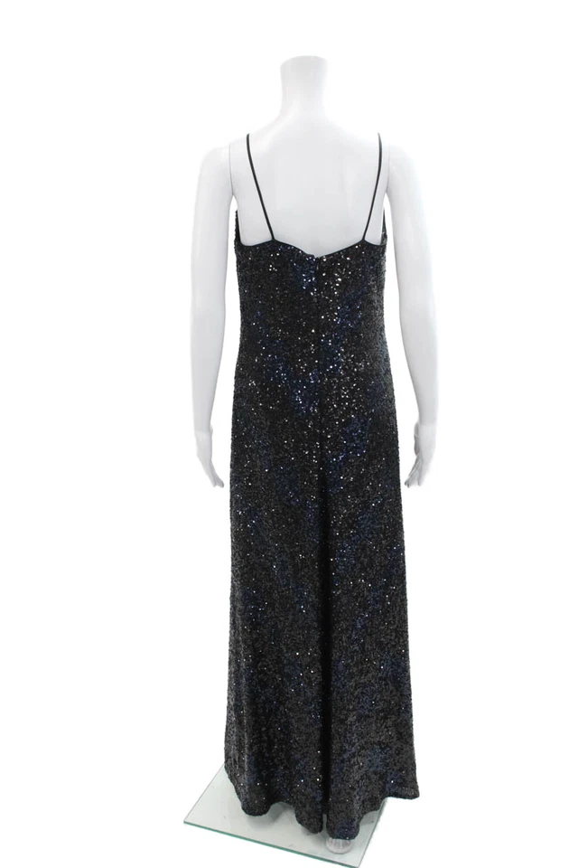 Vestido de noche Halston para mujer con lentejuelas sin tirantes línea A azul marino negro talla 6 Foto 3 de 4