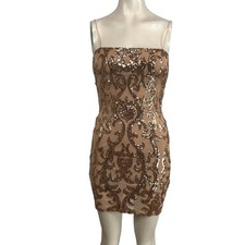 WINDSOR Women Medium Gold Sequin Strapless Bodycon Mini Dress Party Evening Glam