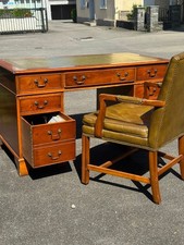 Set Jahrhundertwende  Vollholz Sekretär Griffe +Herren Stuhl Leder Gründerzeit