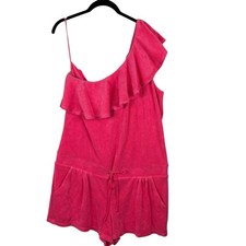 NWT Juicy Couture Womens Hot Pink Terry Cloth Romper Y2K Size XL One Shoulder