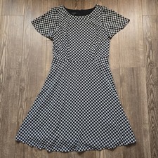 Talbots Dress Womens 8 Black White Gingham Fit & Flare Double Crepe Preppy