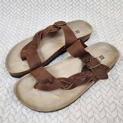 White Mountain Crawford Braided Leather Thong Sandal Womens 8M Brown Footbed