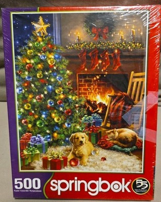 Springbok CHRISTMAS MORNING 500 piece puzzle COMPLETE dogs cats