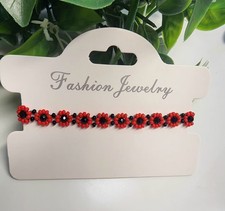 Handmade Flower Red Bracelet Made with Czech Glass SeedBeads 0/10.