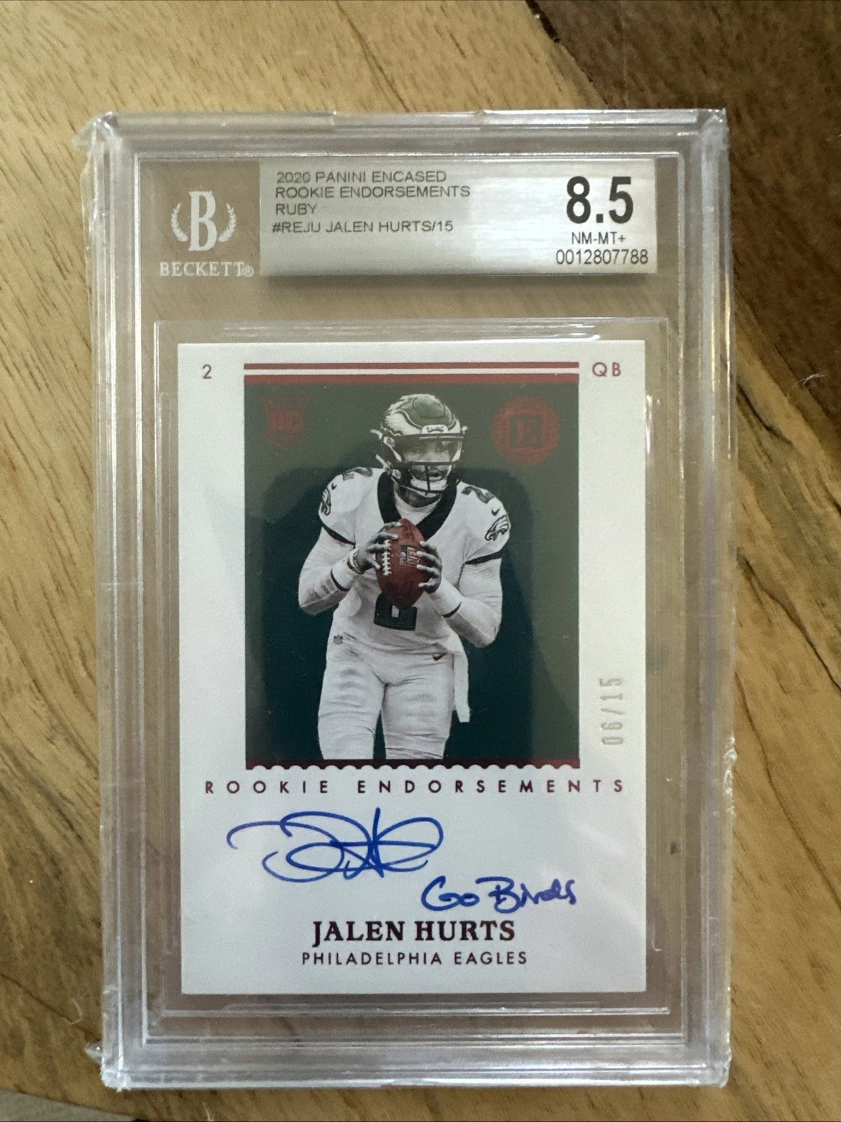 Jalen Hurts Panini Encased Rookie Endorsements #REJU Ruby