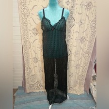 Vintage Sheer Black Striped Maxi Slip Dress