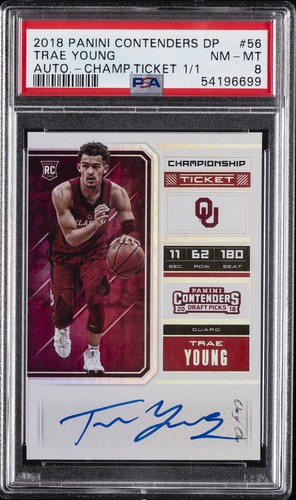 2018 CONTENDERS DRAFT PICKS AUTO CHAMPIONSHIP TICKET TRAE YOUNG RC 1/1 PSA 8
