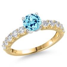 14K Two Tone Gold Blue Apatite and Lab Grown Diamond Engagement Ring For Women