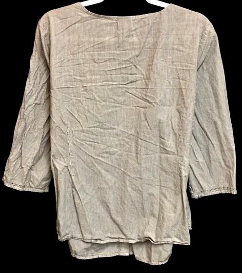 Basic editions gray white striped button down wom… - image 2