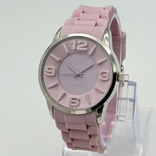 Unisex Q Q by Citizen Silver Tone, Light Purple 40mm Watch, Silicone Band, Runs