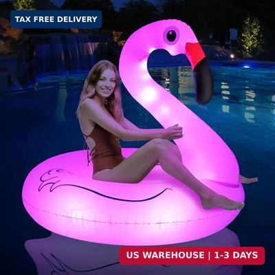 Inflatable Flamingo Pool Floats with Lights, FlyfreeU Solar Powered Pink Pools F