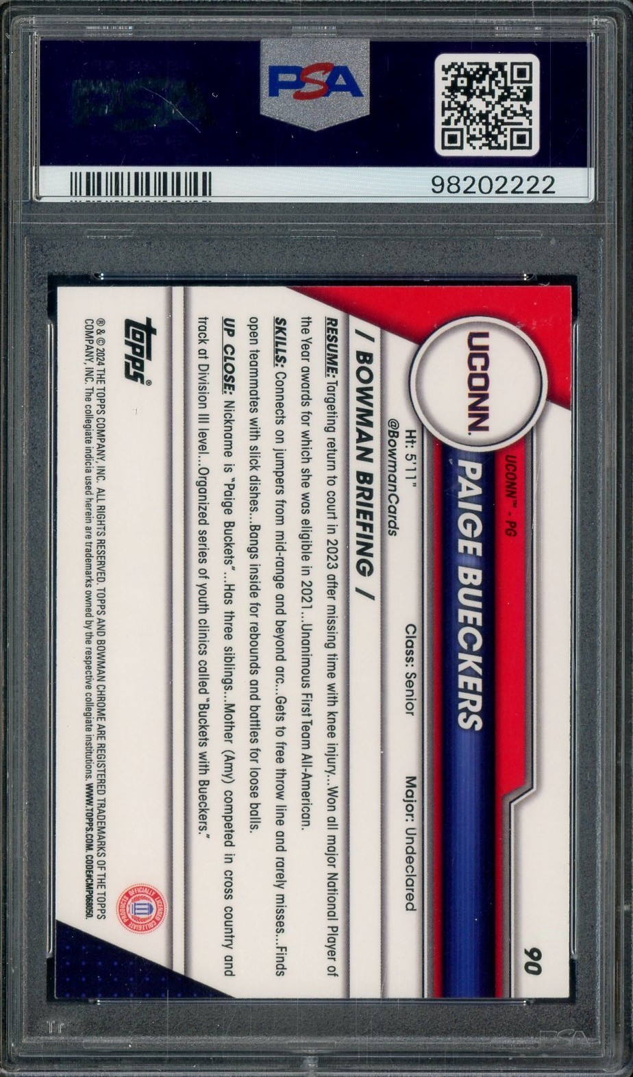2023 Bowman U Chrome #90 Paige Bueckers RC Rookie PSA 10 GEM MINT view 2