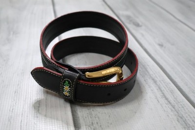 Vintage Swiss Folk Michel Jordi Women's Leather Belt Cow Print Golden Buckle