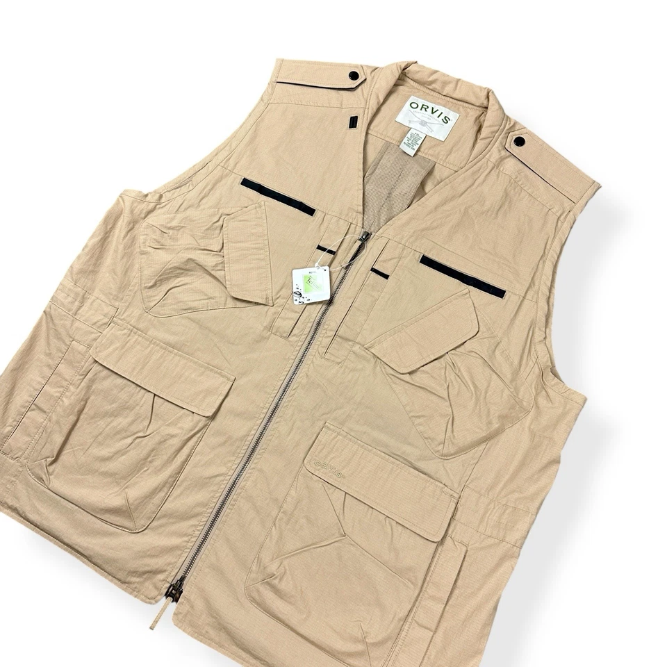 NEW Orvis Fishing Hunting Vest Men XXL 2XL Tan Khaki Brown Tactical Water Repel - Image 3 of 4