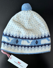 NWT Vineyard Vines Fair Isle Pom Pom Winter HAT Wool Blend Blue Ivory Girls $48