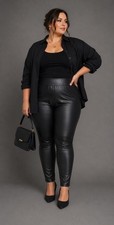 New Look Curves Black Coated Leggings UK 22 Faux Leather High Waisted