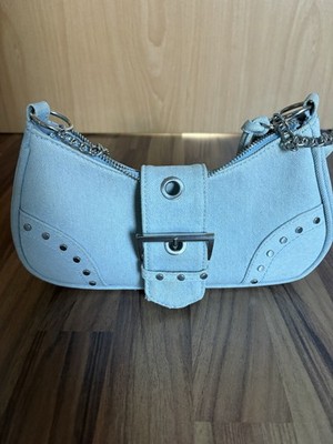 New Yorker Halbmond Schultertasche Denim hellblau Kettenriemen ZIP