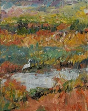 Art Original Oil Painting RM Mortensen "Wetlands" Tropical Birds Paradise