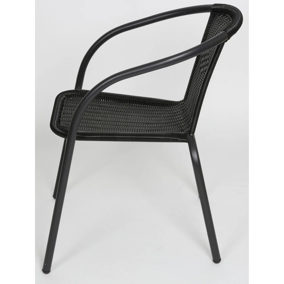 3er Set Bistro Stühle und Tisch schwarz Stahl Stapelstuhl Garten Sitzgarnituren - Bild 2 von 4