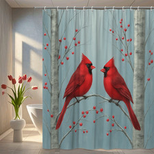 Red Cardinal Shower Curtain with Winter Theme