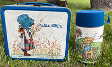 Vintage 1973 Holly Hobbie Metal Lunchbox & Thermos Set Aladdin Blue Calico 70s