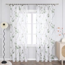 Gardinen Stores Blätter Vorhang mit Kräuselband Transparent Dekoschal Wohnzimmer