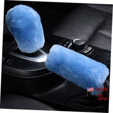 Blue Genuine Sheepskin Car Gear Shift Handle Level Stick Knob Cover  Sky Blue