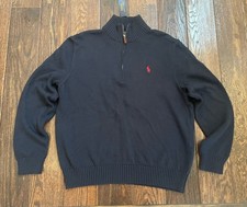 New Polo Ralph Lauren Men's Navy 1/4 Zip Mock Neck Cotton Knit Sweater Logo XL