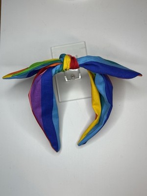 Rainbow Stripe Homemade Tie Knot Headband Hair Accessory for Girls Women Teens