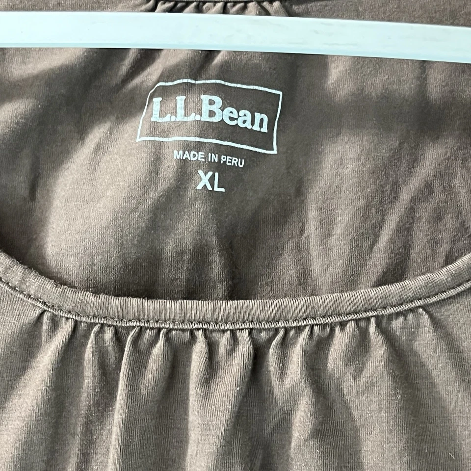 Top LL Bean para mujer XL marrón cuello redondo manga larga elástico capa neutra Foto 3 de 4
