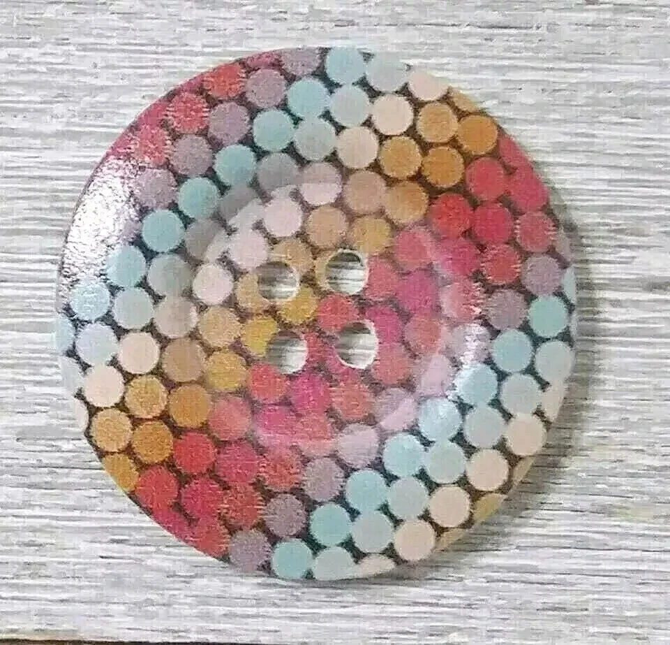 rainbow large wood sewing button 4 holes 1 1/2 inch red orange - Image 2 of 2