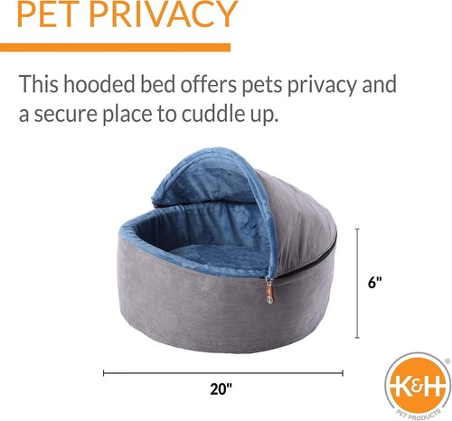 Cozy Blue/Gray Hooded Bed - Self-Warming Pet Comfort for Medium Breeds - Picture 5 of 10