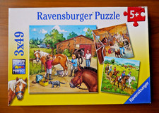 Ravensburger Puzzle 3 x 49 Teile Pferde Reiterhof  1 Teil fehlt